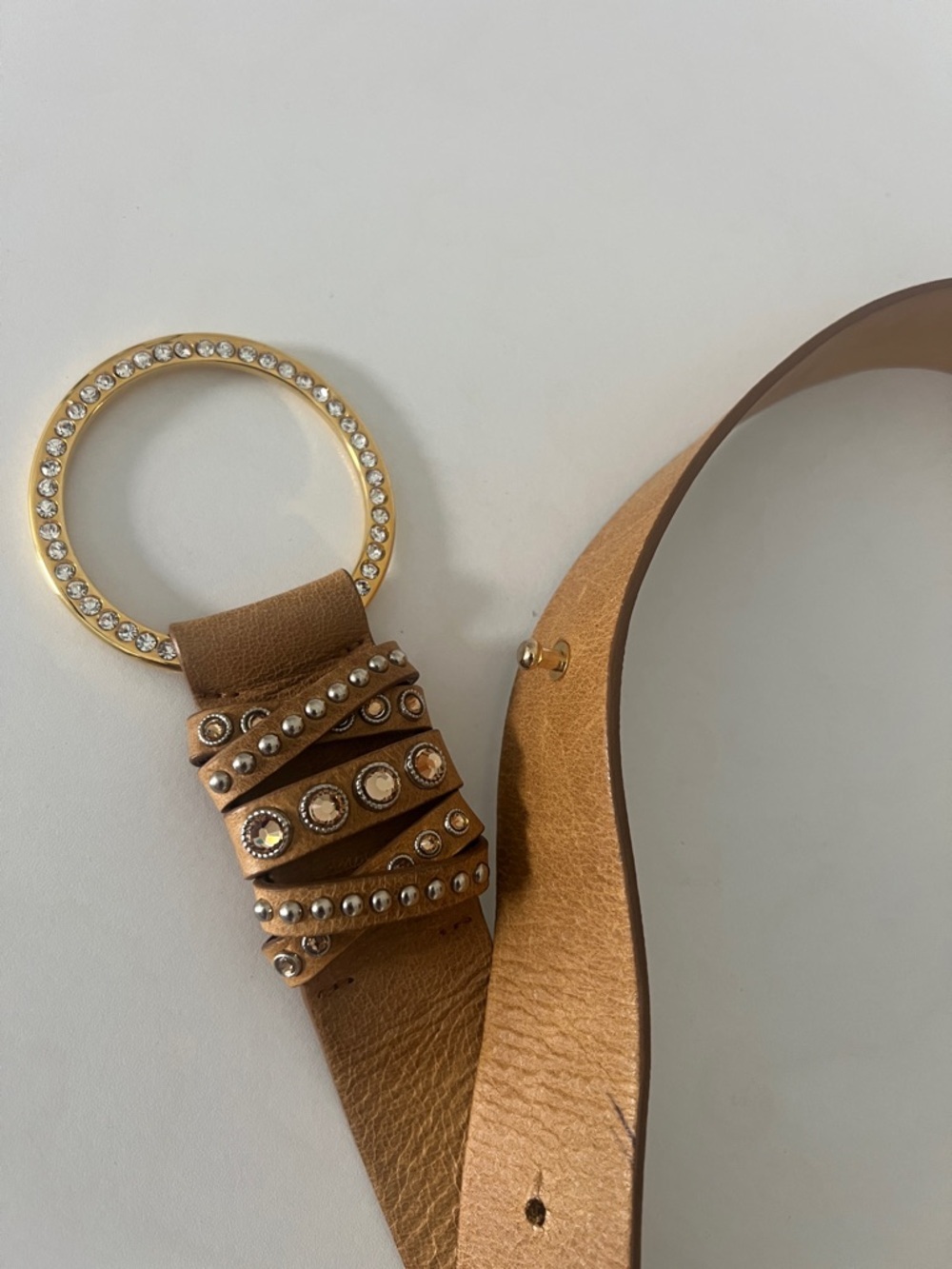 Streets Ahead Tan Leather Statement Belt. Size M - Picture 8 of 8